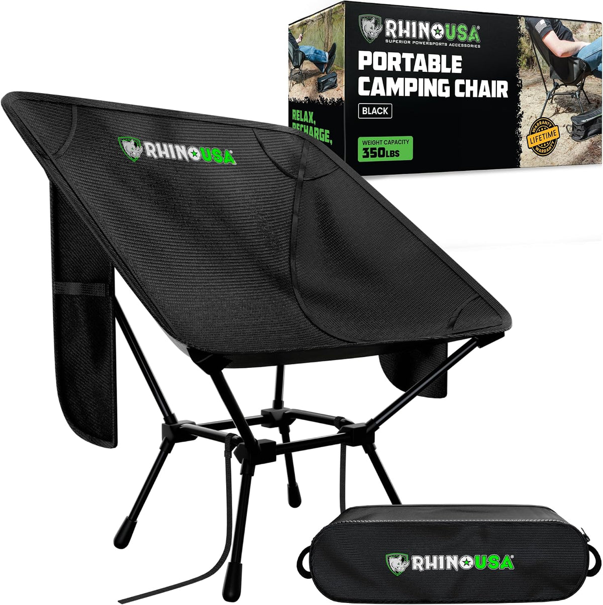 Rhino USA Portable Camping Chair - Collapsible Folding Chair, 400lb Cap