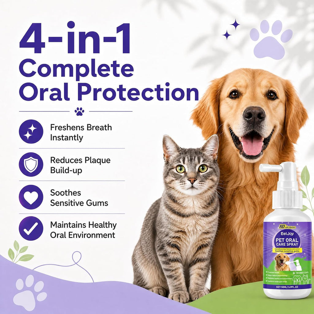 Pet Oral Care Spray, Cat & Dog Breath Freshener Spray, No Brushing
