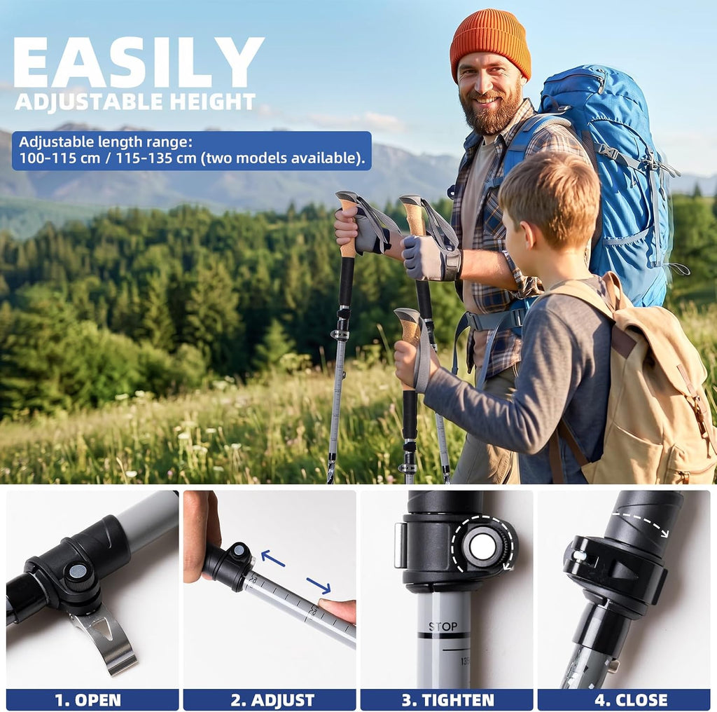 BISINNA Collapsible Ultralight Trekking Poles for Hiking 2pc 7075 Aluminum