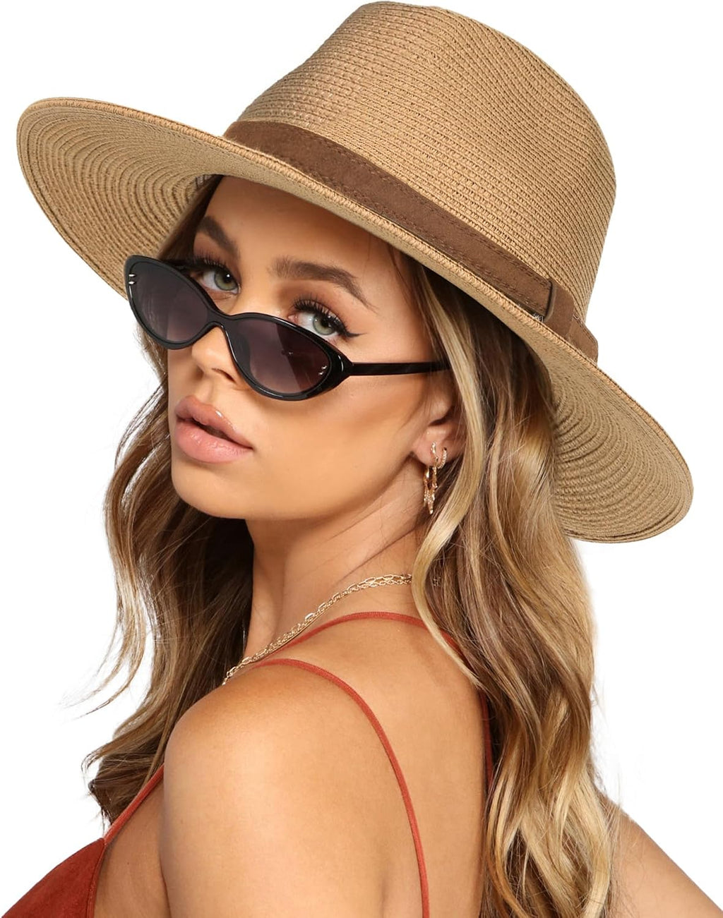 FURTALK Womens Mens Wide Brim Straw Panama Hat Fedora Summer Beach Sun Hat