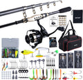 GOTURE Telescopic Fishing Rod and Reel Combos, Carbon Fiber Travel Fishing Pole, 9+1 BB Spinning Reel, Saltwater Freshwater Fishing Gear Kit with Braided Line, Lures, Carrier Bag for Bass Trout