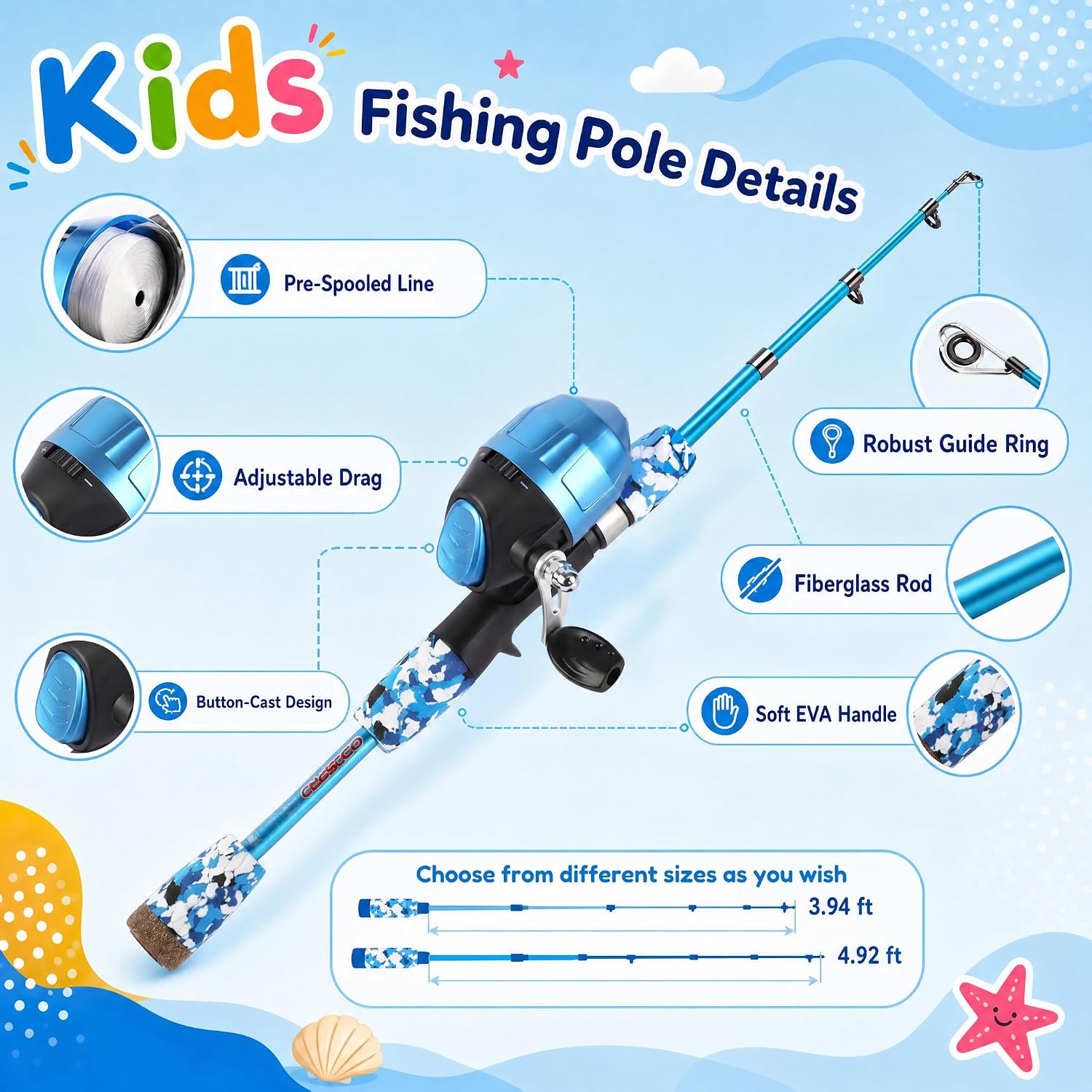 ODDSPRO Kids Fishing Pole - Portable Kids Fishing Rod and Reel Combo, Kids Fishing Gear with Tackle Box, Spincast Reel, Collapsible Chair and Bucket, Fishing Pole for Kids Boys Girls Toddler Youth 3+