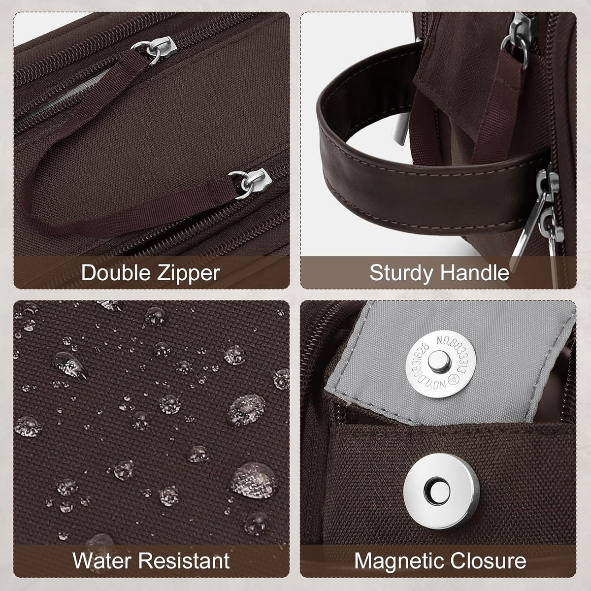 Wedama Toiletry Bag for Men, Medium Hanging Travel Toiletry Bag, Extra Electronic Organizer Bag Waterproof Shaving Bag for Toiletries with PU Handle for Travel Business Trips Swim Camping, Brown