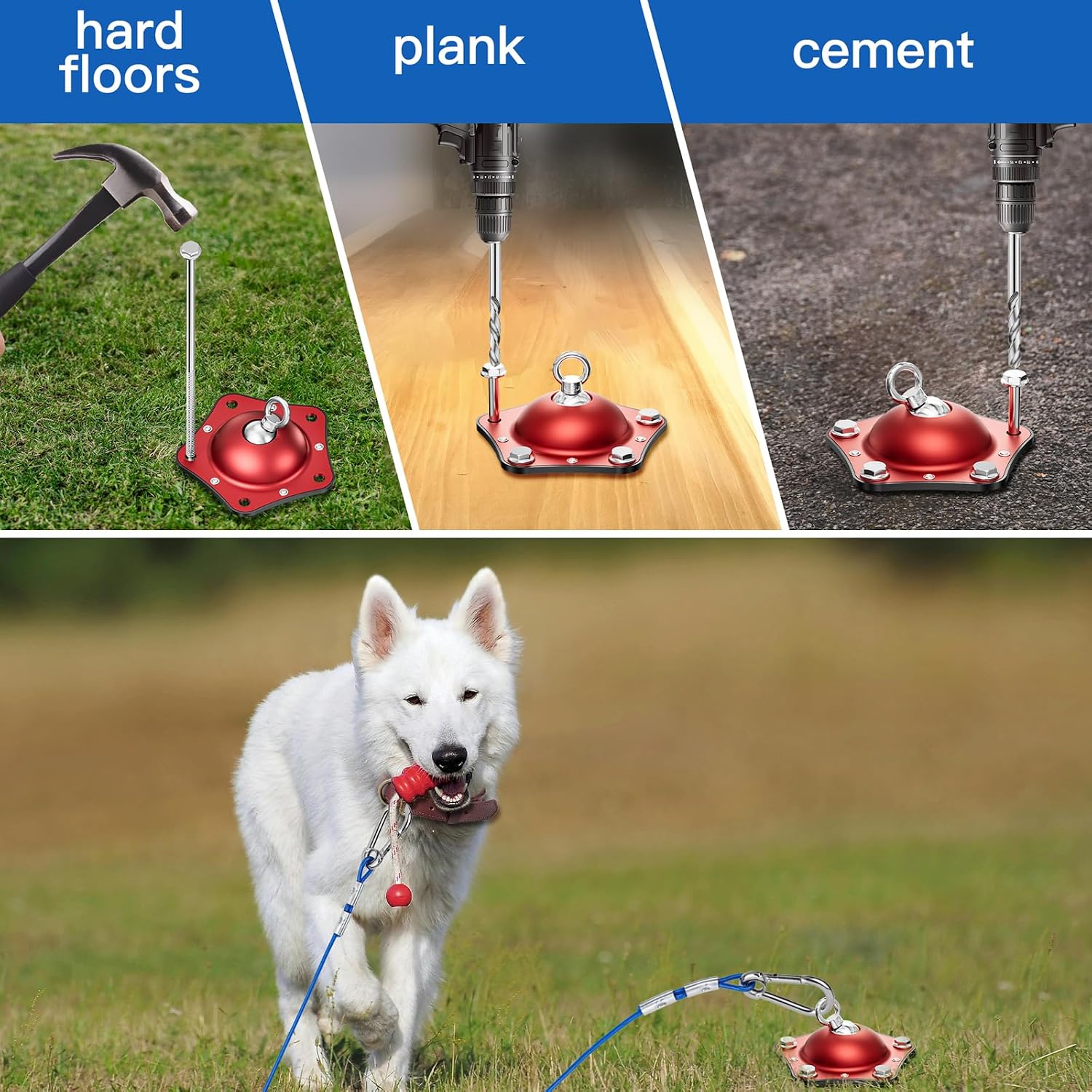 Dog Tie Out Cable and Stake for Outside Camping, 360°Swivel Dog Anchor, with 30FT Heavy Duty Cable,Dog Runner Can Hold Up to 150 LBS Dogs,Suitable for Any Dog Tie Out Cable or Yard Leash