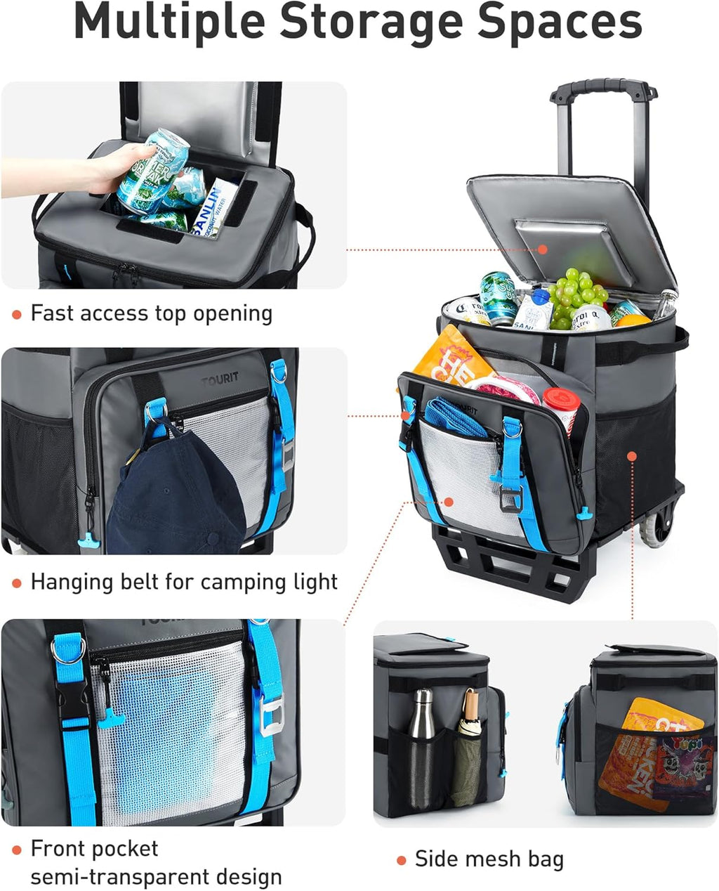 TOURIT Collapsible Rolling Cooler with Wheels, 12H Insulated & Waterproof
