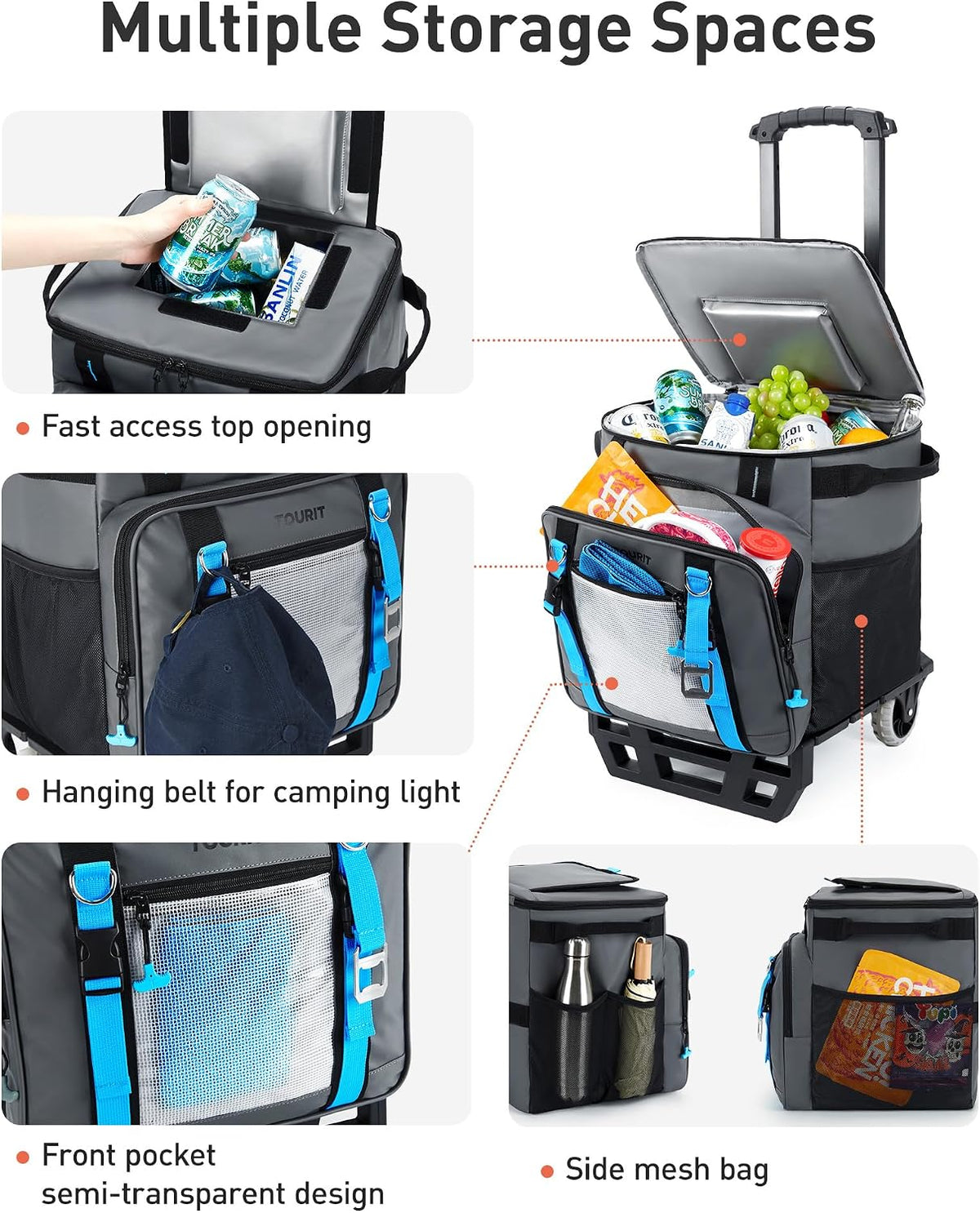 TOURIT Collapsible Rolling Cooler with Wheels, 12H Insulated & Waterproof