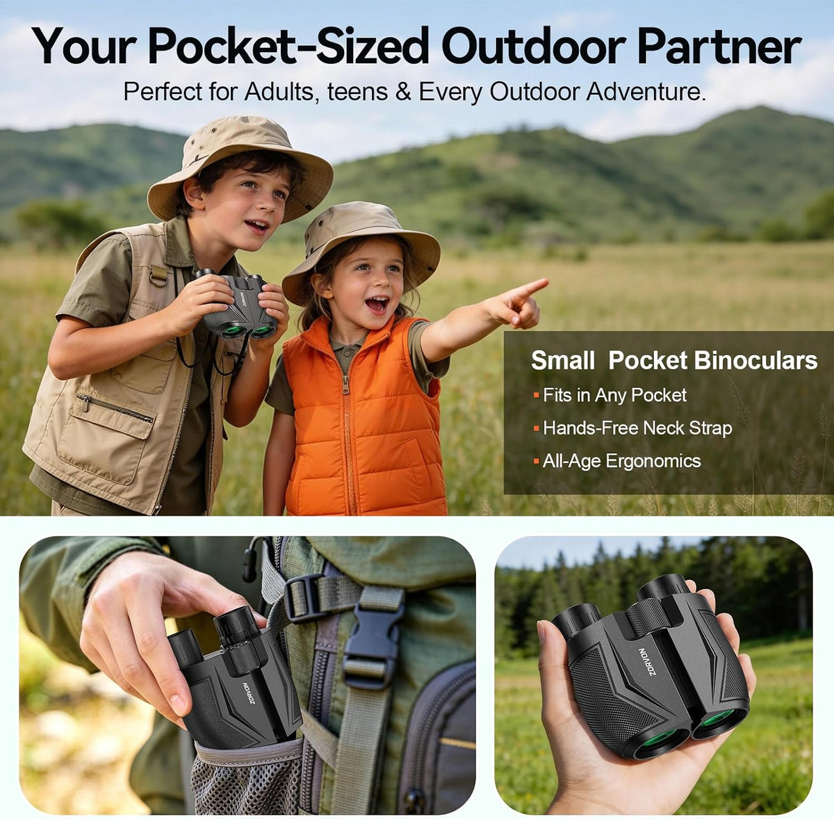 10x25 Compact Binoculars for Adults, Lightweight HD Small Binoculars
