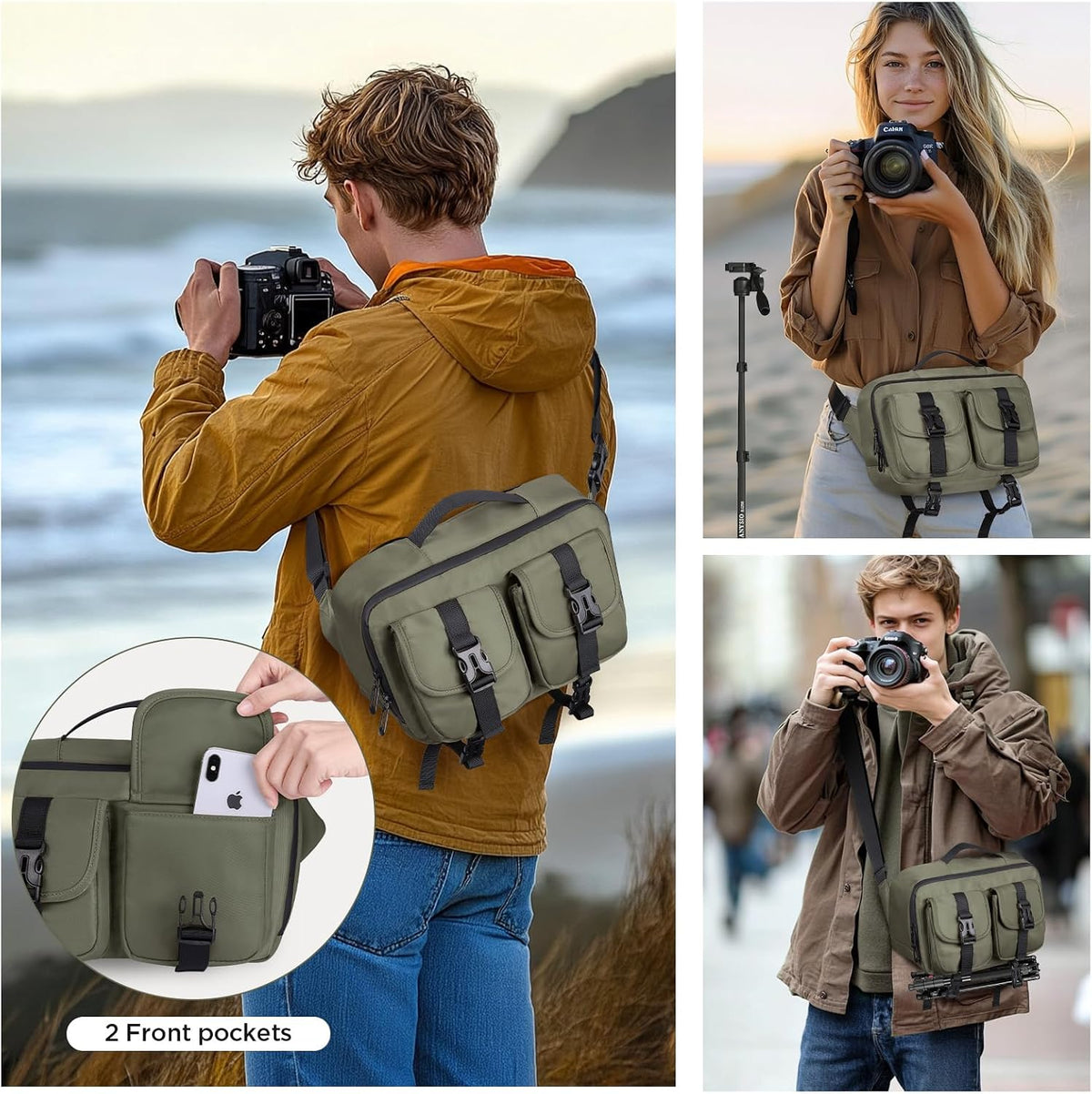 TAAOKA Camera Sling Bag,DSLR Camera Bag with Tripod Holder,Waterproof Camera Shoulder Crossbody Bag for Photographers(Green)