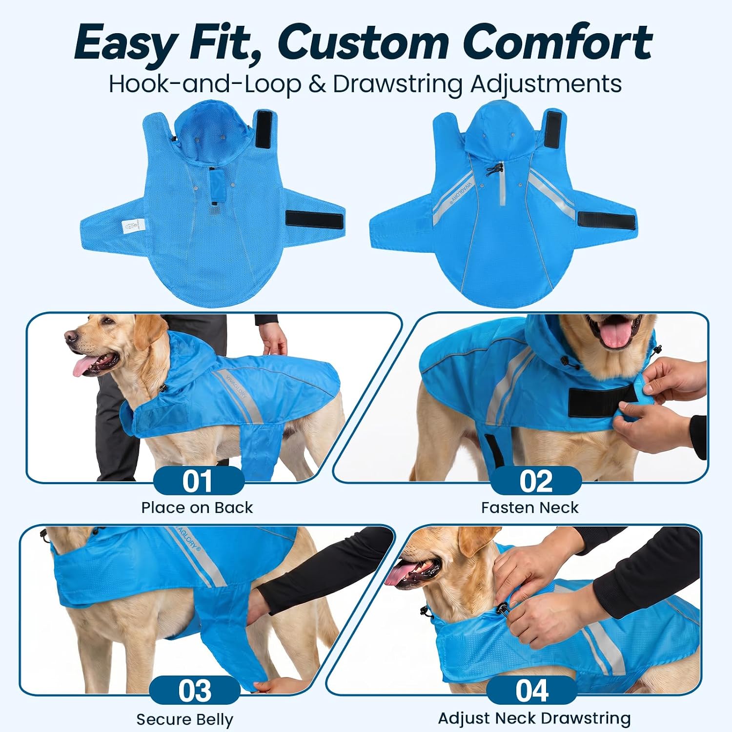 VIVAGLORY Dog Raincoat Wetoff Dog Rain Coat, XL, Blue