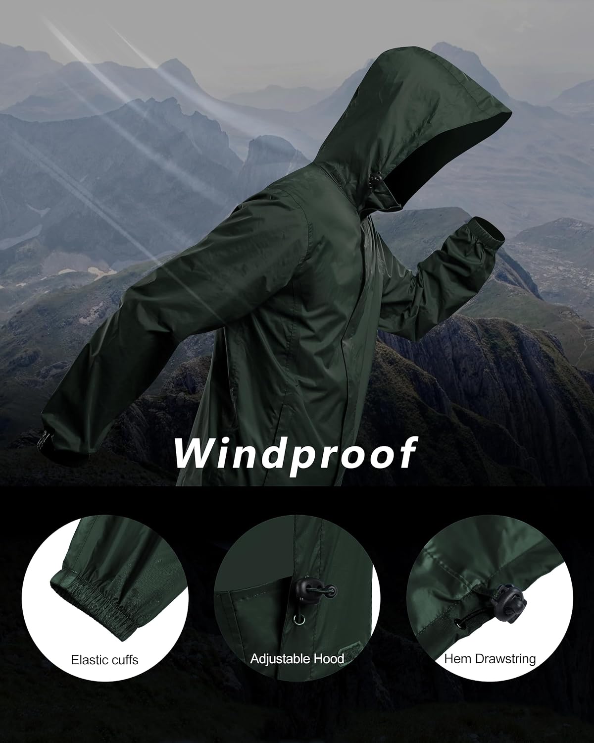 Outdoor Ventures Men's Rain Jacket Waterproof Lightweight Packable Raincoat