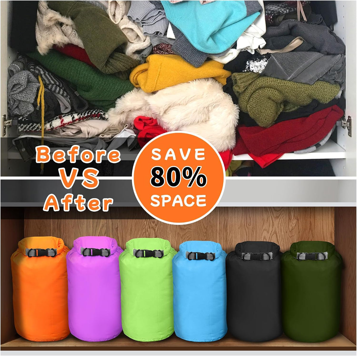 Desoto Waterproof Dry Bag 2 packs, 2L/5L/10L/20L/40L/70L Dry Sack Lightweight Portable, Dry Storage Bag to Keep Gear Dry Clean for Kayaking, Gym, Hiking, Swimming, Camping