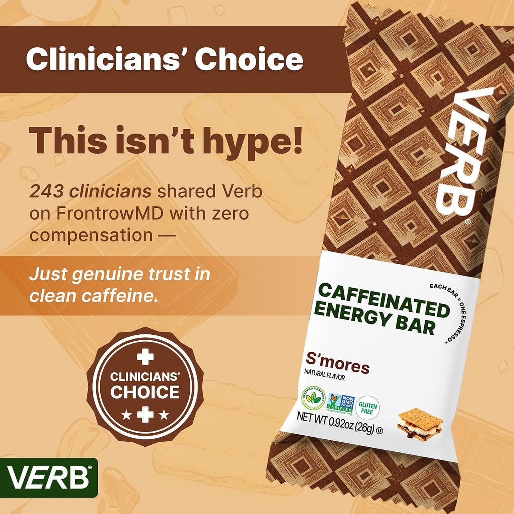 Verb Caffeinated Energy Bars S'mores (26g, Pack of 16) 110 Calories