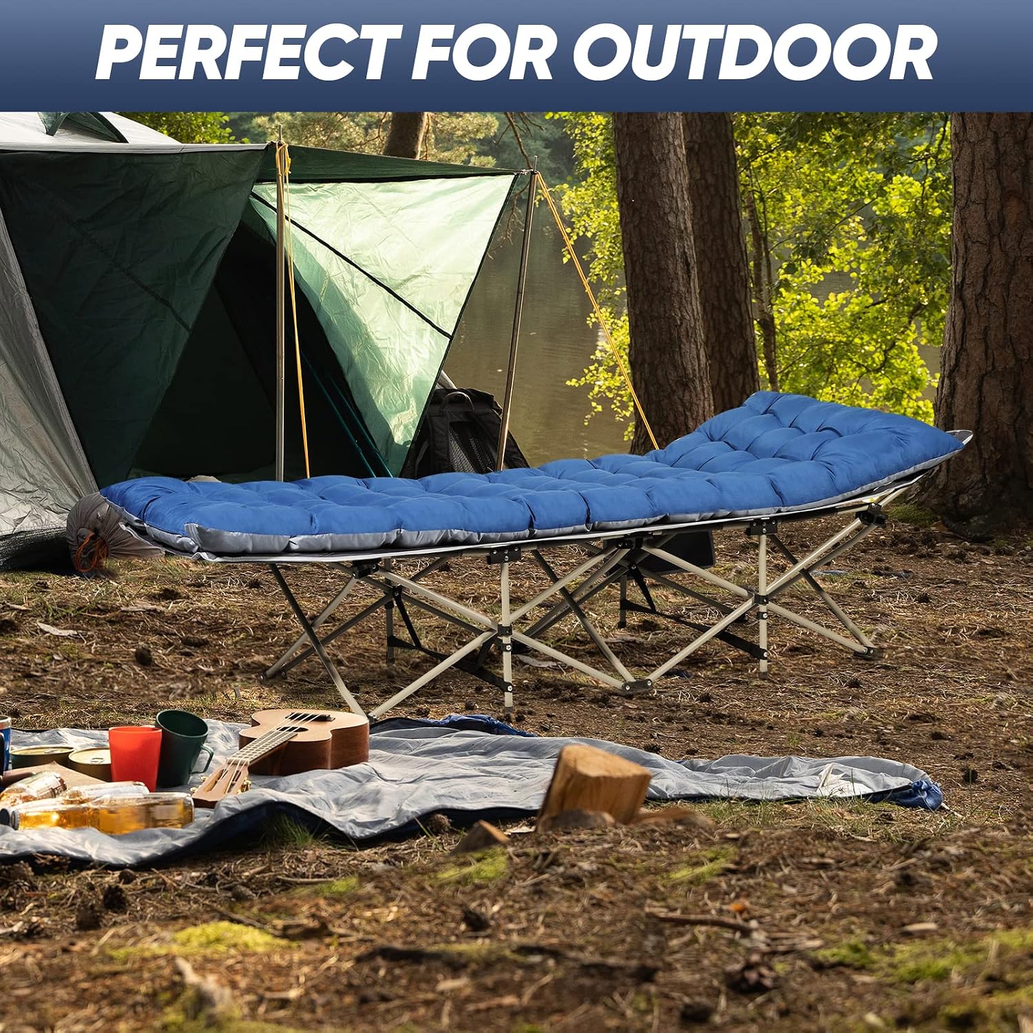 Portable Camping Cot with Mattress, Sleeping Bed,Single Lounge Chaise