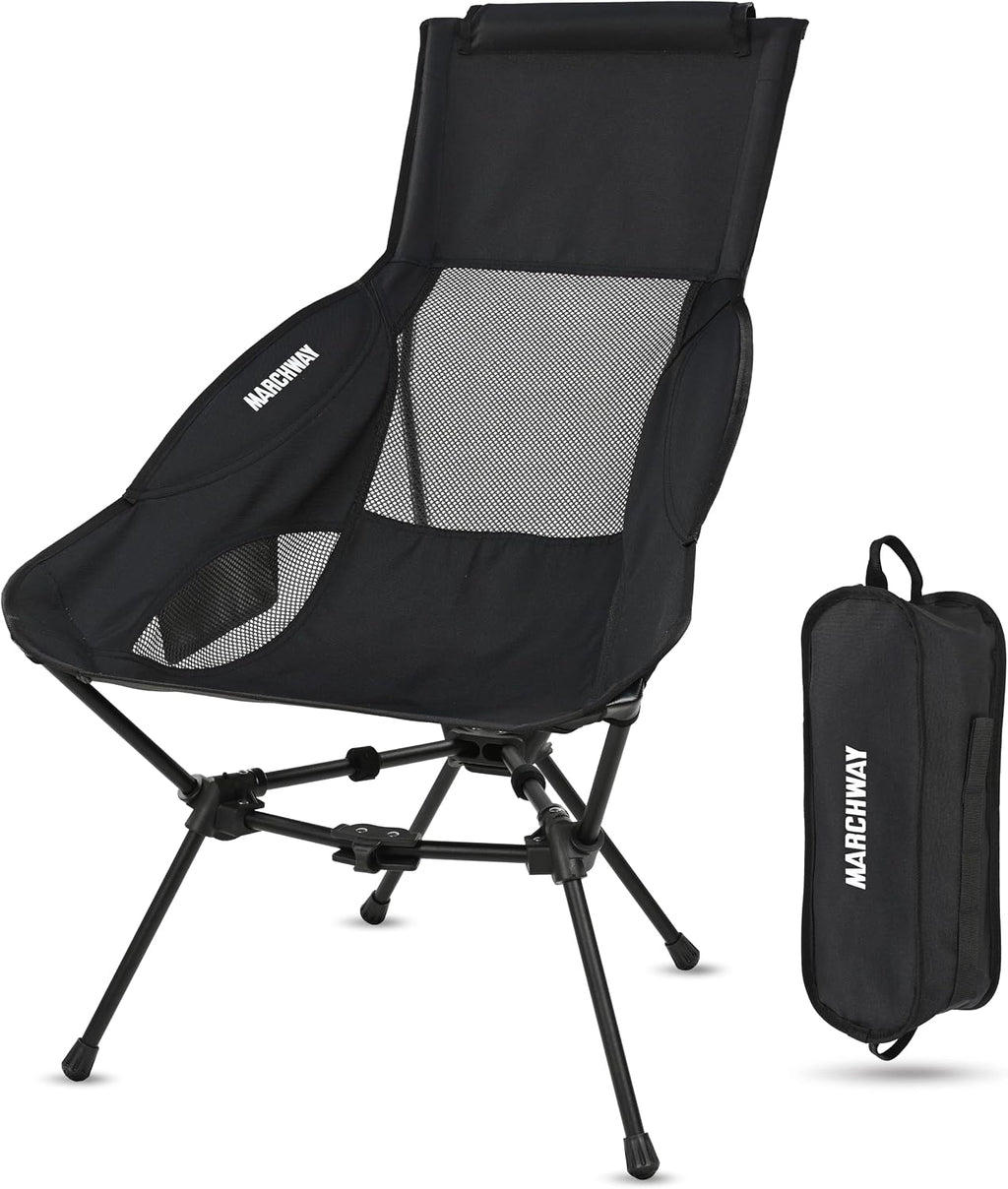 MARCHWAY Lightweight Folding High Back Camping Chair with Head Support, Stable Portable Compact for Outdoor Camp, Travel, Beach, Picnic, Festival, Hiking, Backpacking (Highback Black)