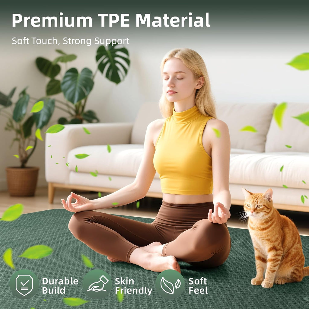 Extra Large Yoga Mat – 72"x48" or 78"x57", 1/4"–1/2" Thick Mat for Women & Men, TPE Non-Slip Pilates Mat for Home Gym, Yoga, Stretching, Meditation