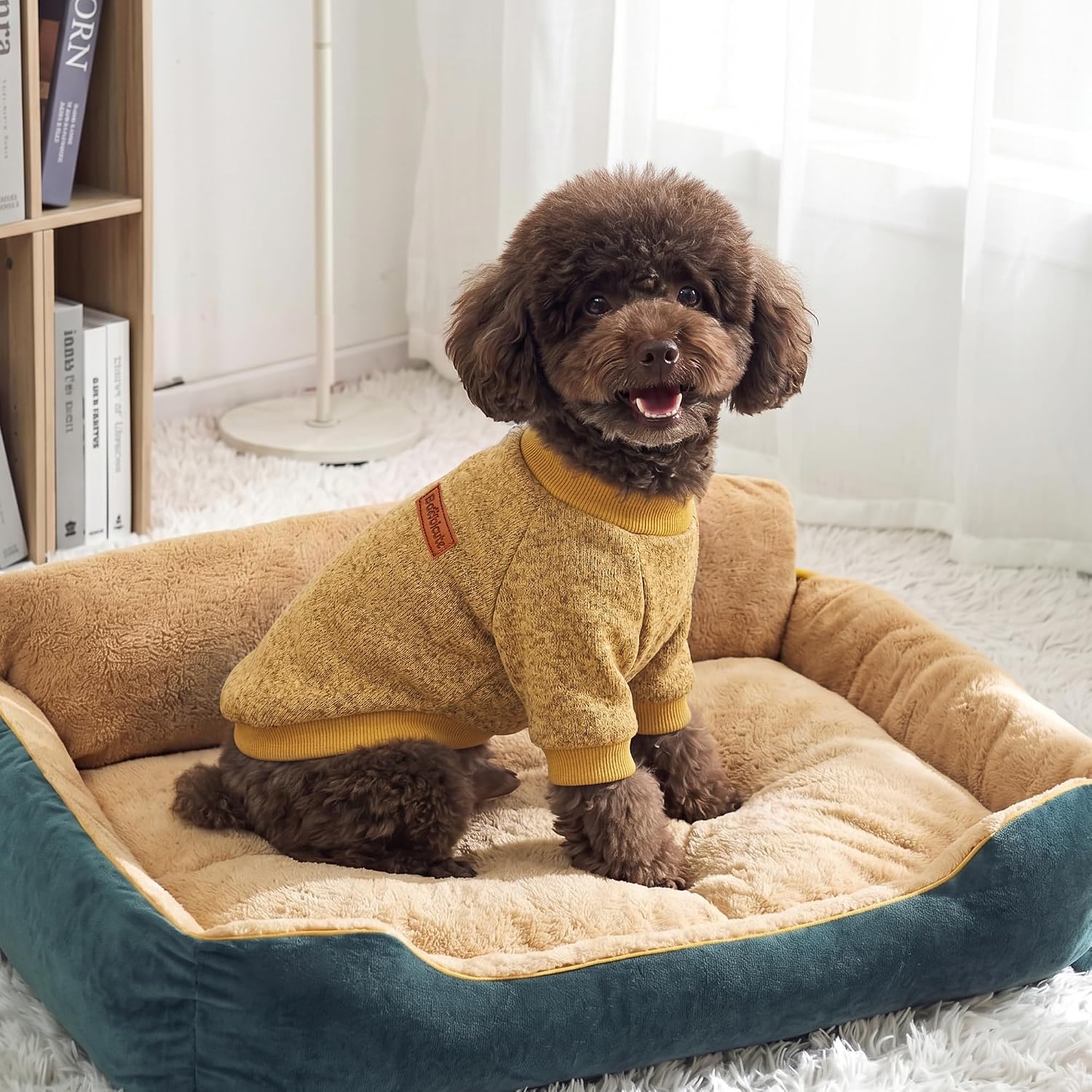 2 Pack Dog Sweaters for Small Dogs Girl Boy Winter Fleece Clothes Warm Soft Dog Sweatshirt Outfit for Dogs Cats Pet Apparel (Brown+Yellow, S (Back: 11.8",Chest: 15.7", 5.5-10Ibs))