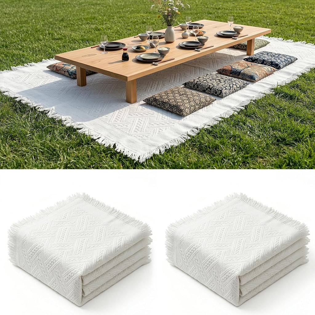 2 Pack Extra Large 91 x 71 Inch White Outdoor Picnic Blanket