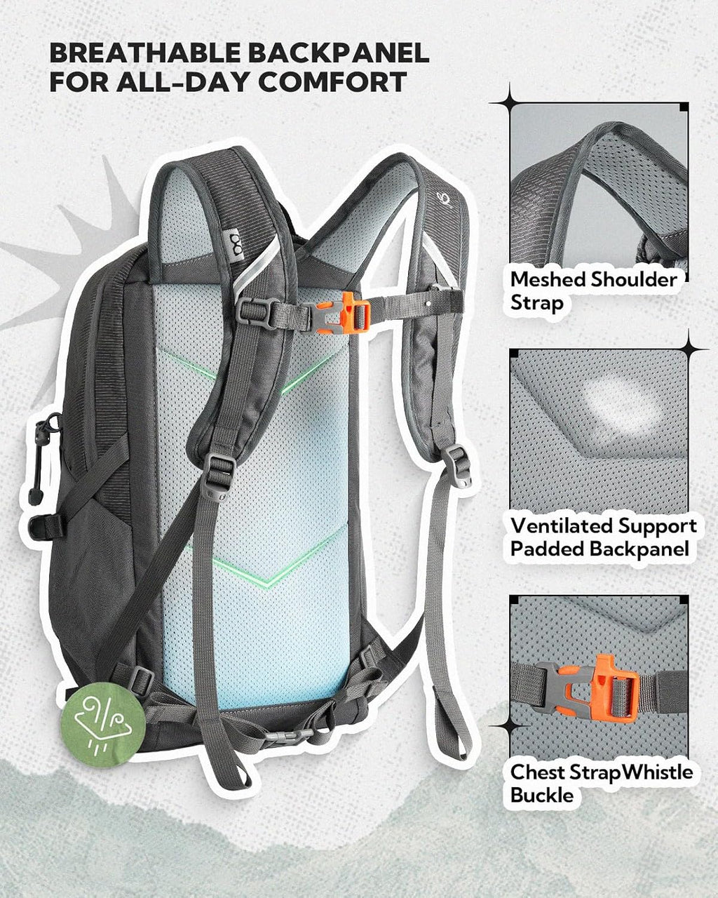 WATERFLY Hiking Backpack 20L, Lightweight Outdoor Daypack Water Resistant