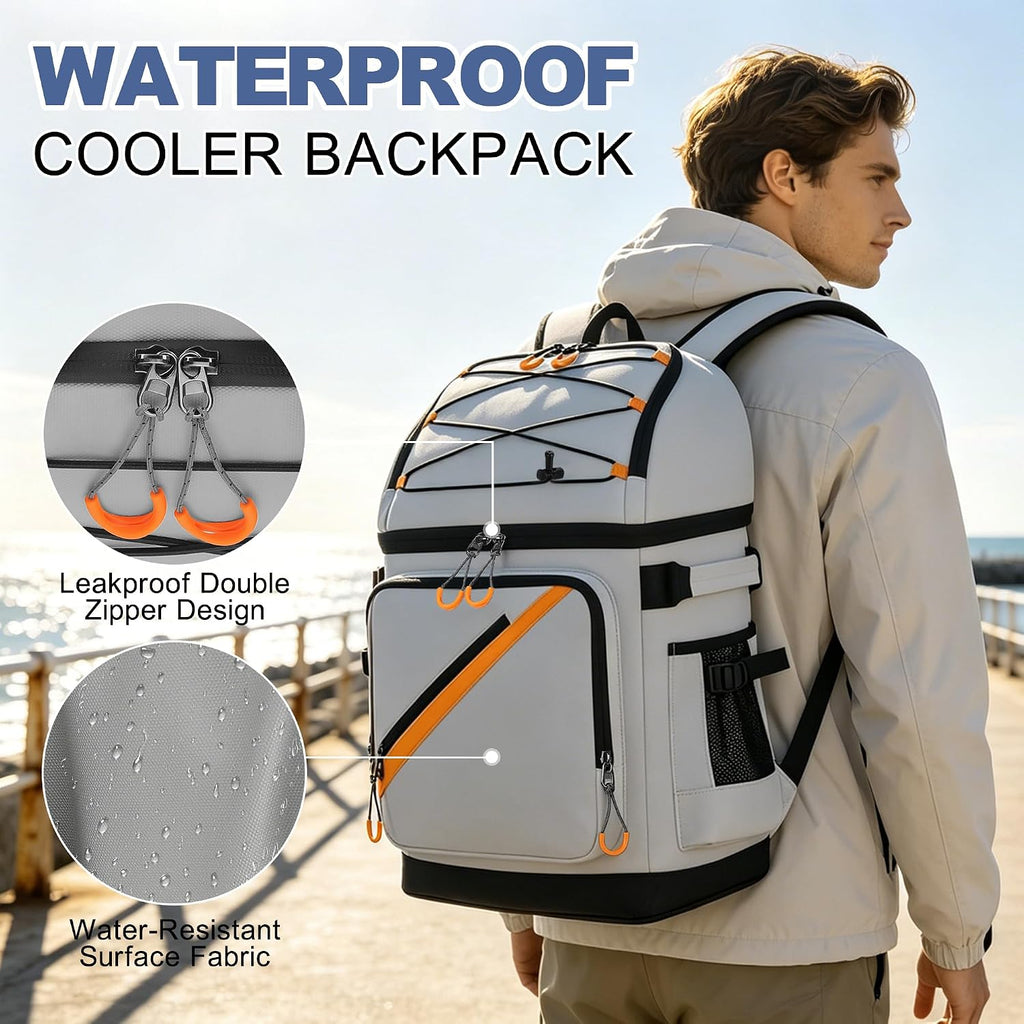 50 Can Large Waterproof Insulated Cooler Backpack, Leakproof Lunch Ice Bag