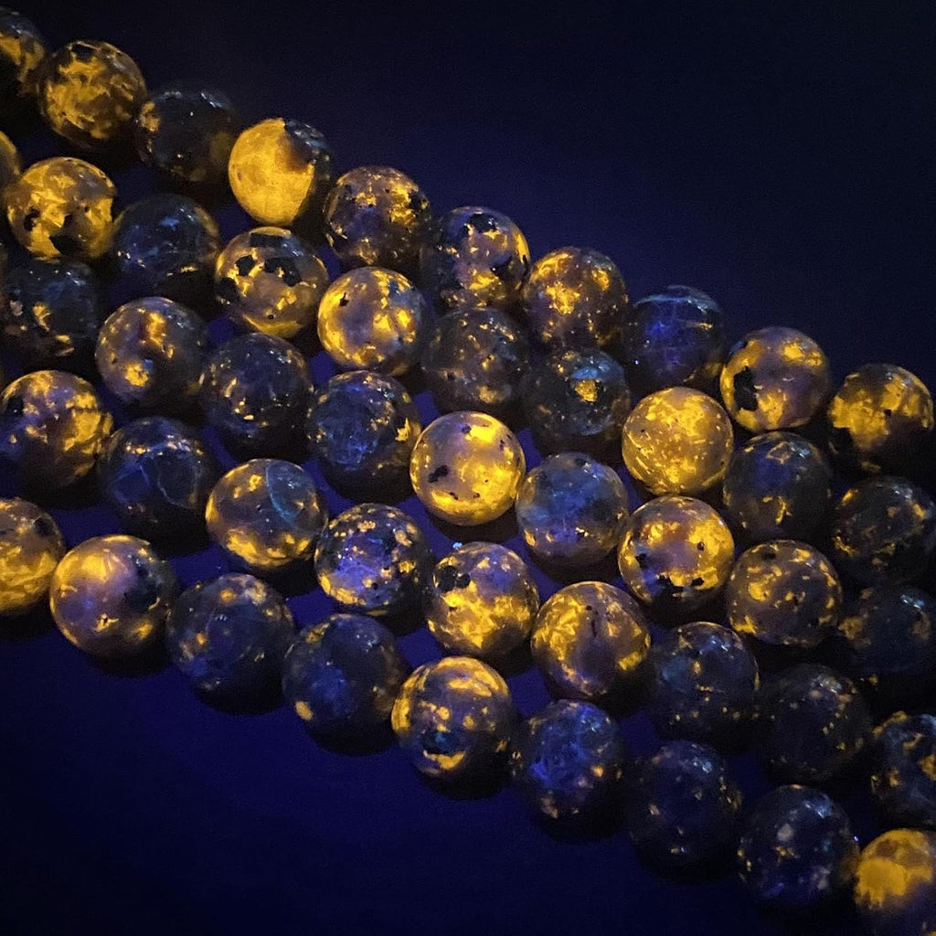 10MM 36PCS Flame Yooperlite Stone Beads Loose Beads for Jewelry Making DIY Bracelets Show Flame Color Under the Irradiation of UV Lamps