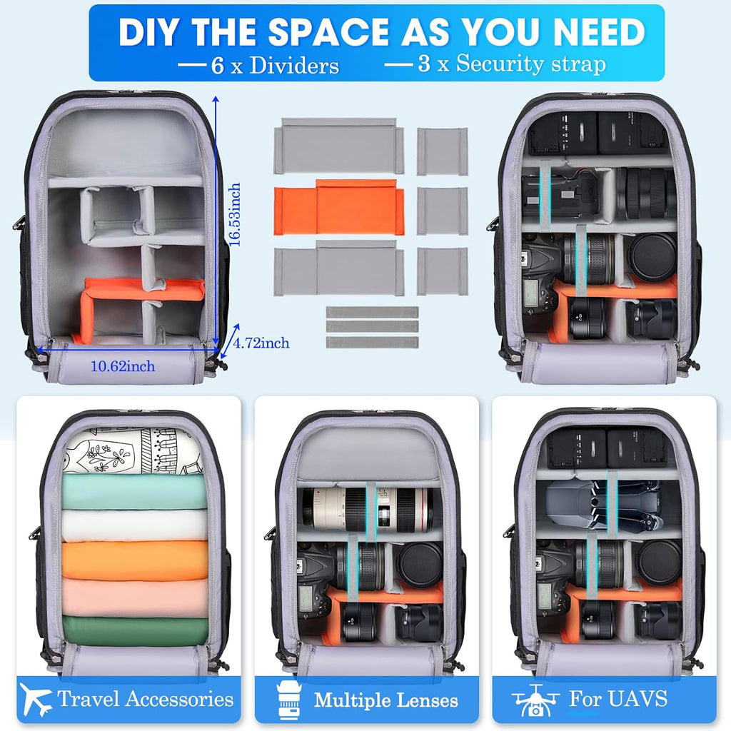 SDYSM Waterproof Camera Backpack 15.6 Inch,Camera Bags for Photographers