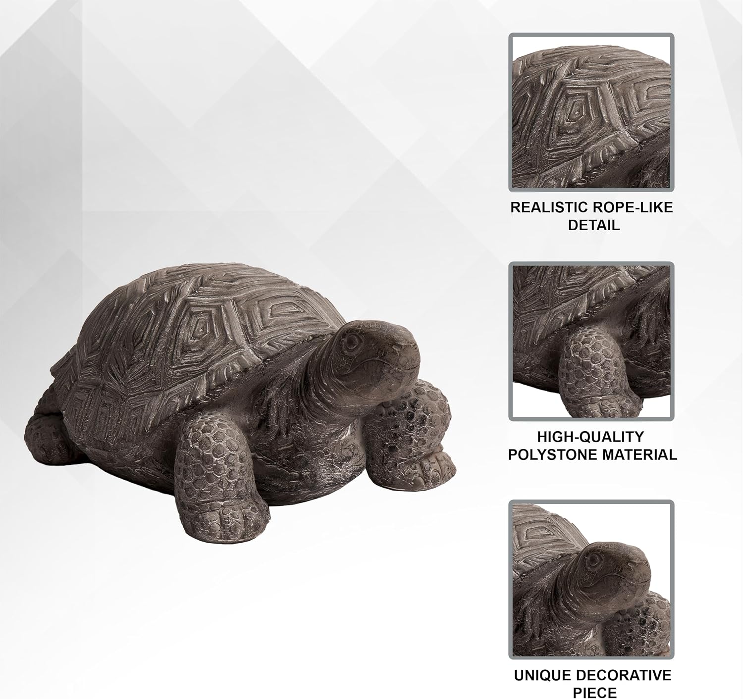 XBrand 16.1" L Grey Polystone Walking Turtle Statue, Indoor Outdoor Décor, Living Room Décor, Turtles Sculptures, Yard Statues