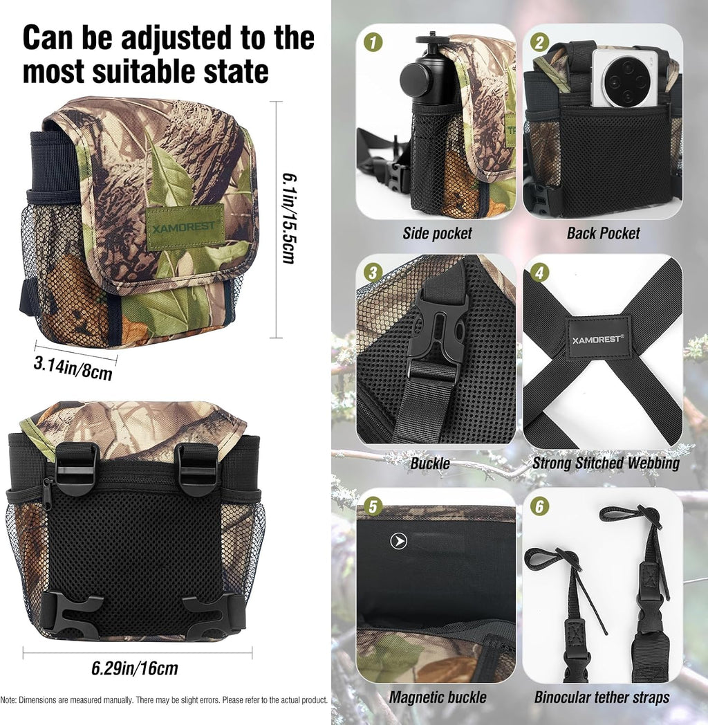 Universal Binocular Case, Binocular Harness for Hunting Case with Adjustable Shoulder Straps 2 Mesh Pockets for Hiking, Hunting, Backpacking, Outdoor Travel