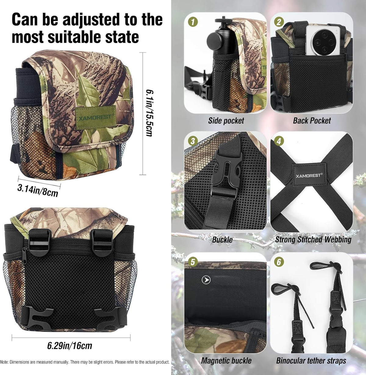 Universal Binocular Case, Binocular Harness for Hunting Case with Adjustable Shoulder Straps 2 Mesh Pockets for Hiking, Hunting, Backpacking, Outdoor Travel