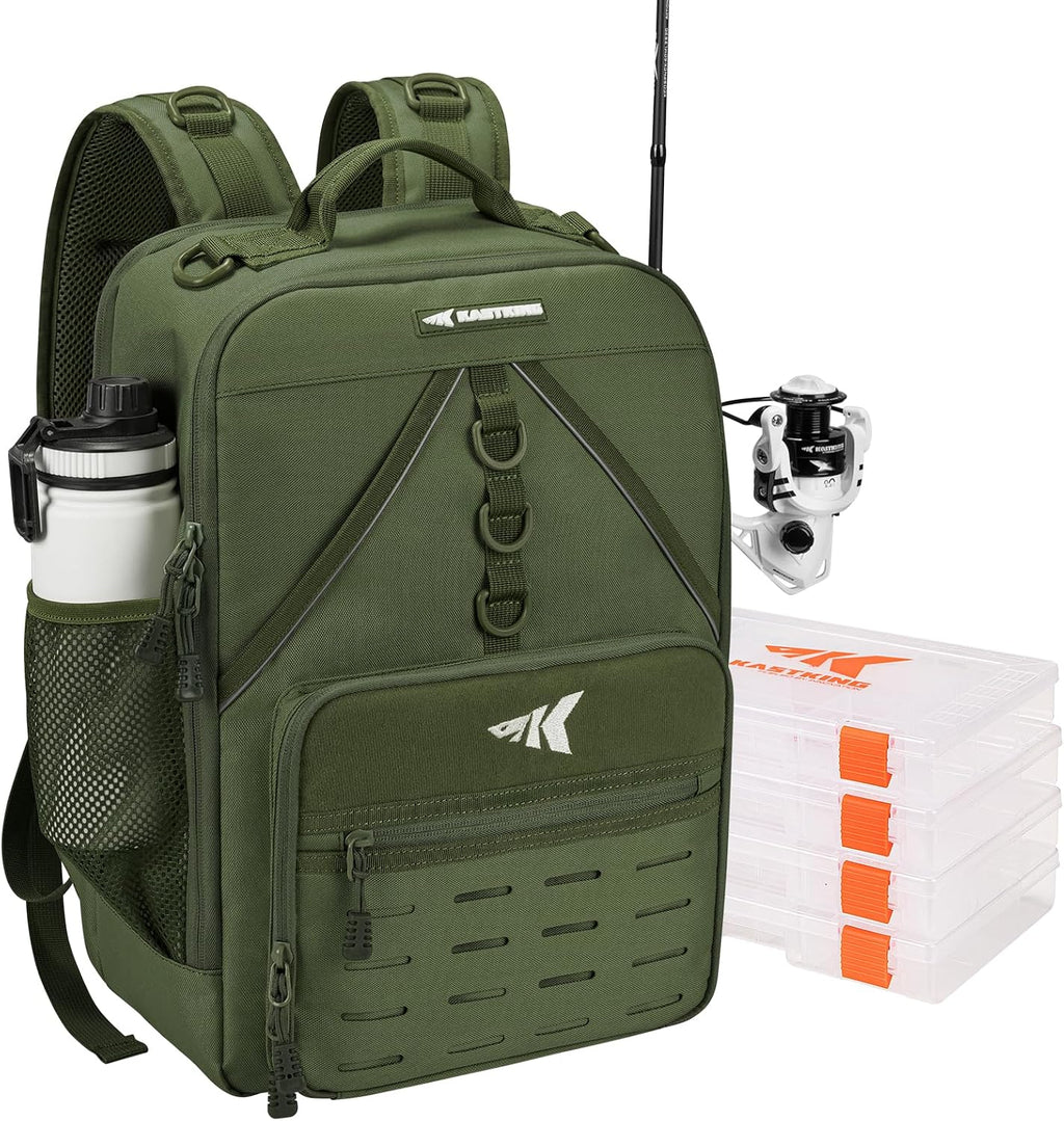 KastKing KarryAll Fishing Backpack with Rod Holder 4 Tackle Boxes, 40/26L