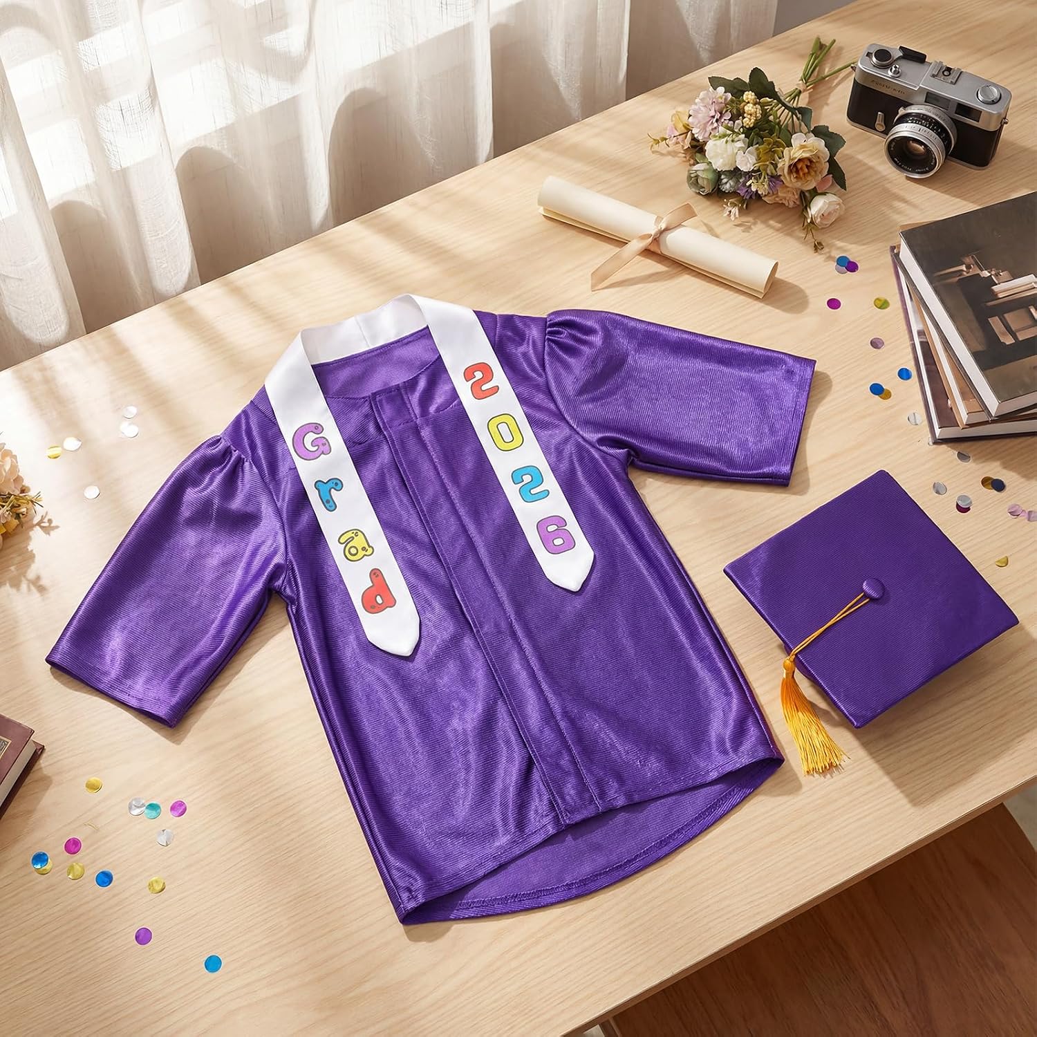 Chicingyou Small Dog Graduation Cap and Gown 2026 with Stole Washable Shirt and Hat Pet Graduation Gown Costume Outfit for Tiny Dog Little Cat Doll Clothes Holiday Halloween Costume Accessory(Purple)