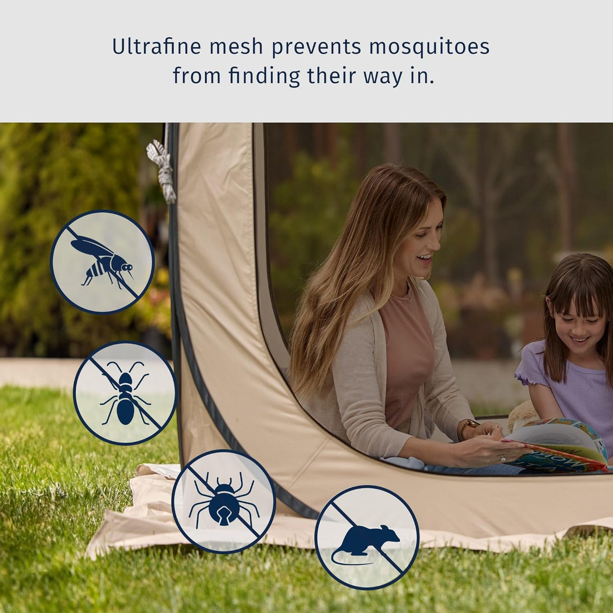 East Oak Pop up Screen Tent with Mosquito Netting, Portable Screen House Canopy Shelter, 6 x 6 FT Instant Screen Gazebo & UPF 50+ UV Protection for Patio, Backyard, Deck & Outdoor Activities, Beige
