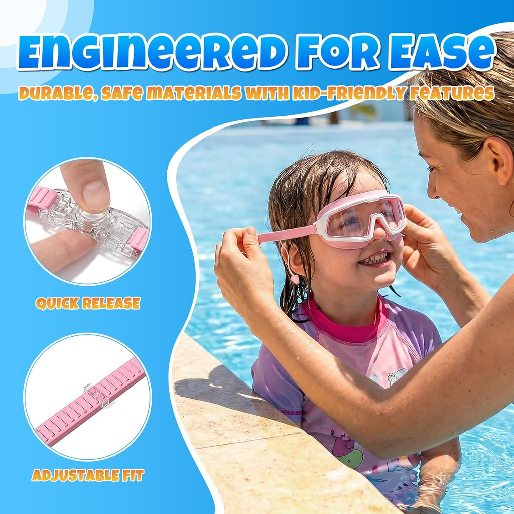 Kids Swim Goggles 2 Pack, Large Frame, Anti-Fog, UV Protection, Leakproof, Wide View, Age 4-14