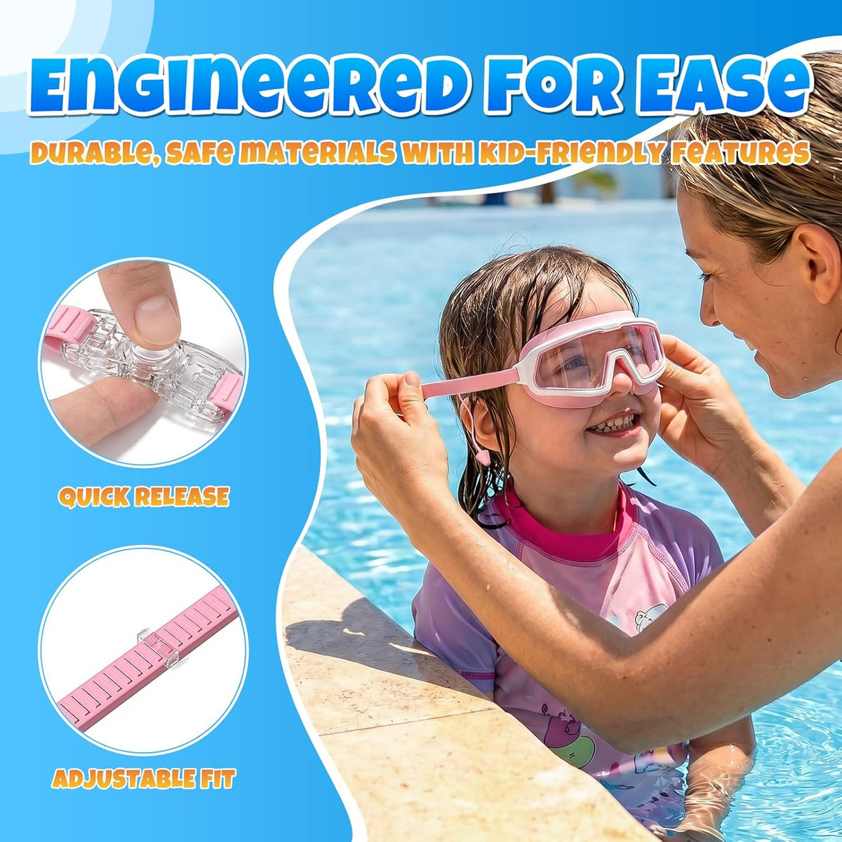 Kids Swim Goggles 2 Pack, Large Frame, Anti-Fog, UV Protection, Leakproof, Wide View, Age 4-14