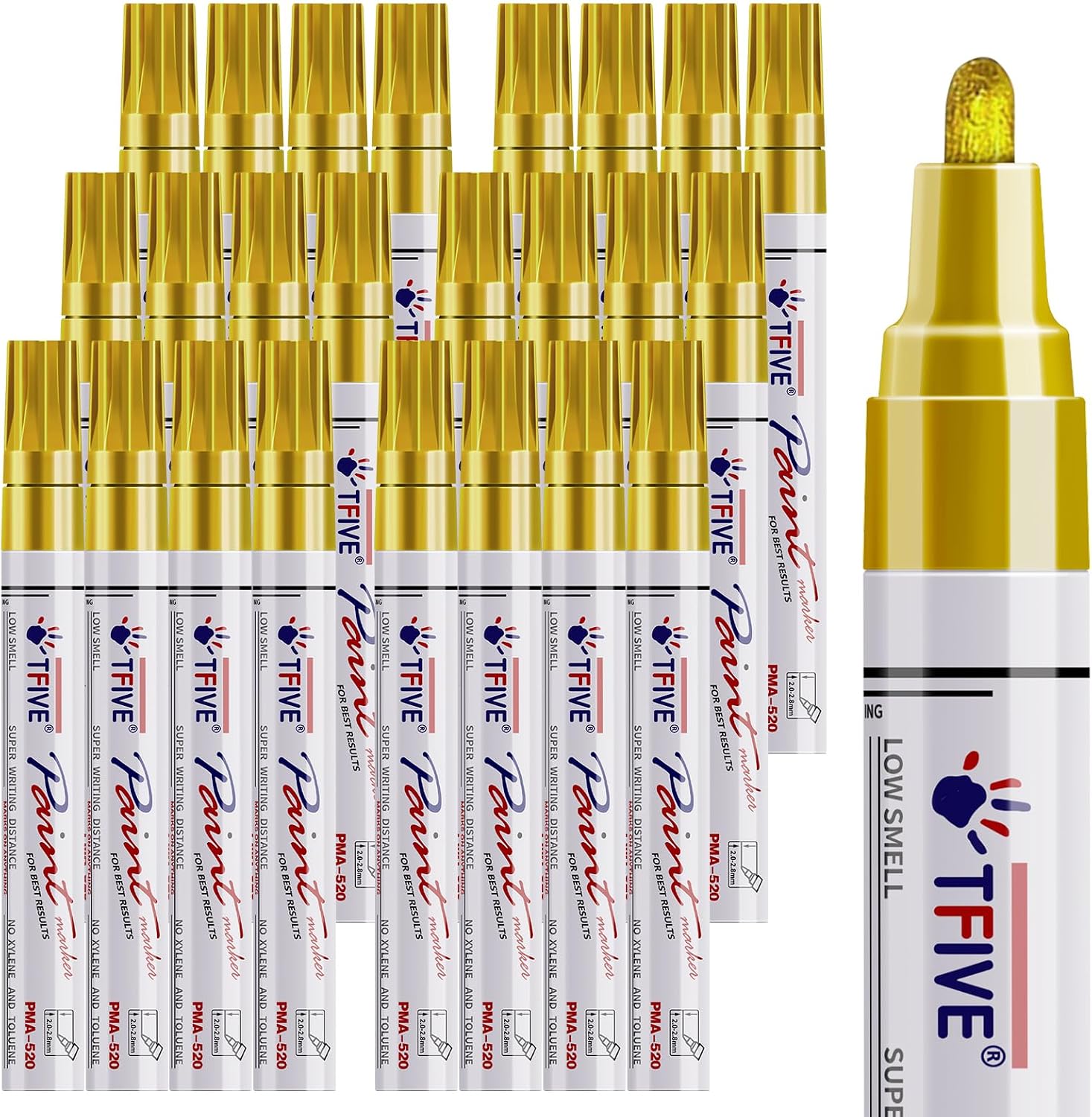 TFIVE Gold Paint Pens Permanent Markers, 24 Pcs Oil Based Paint Markers