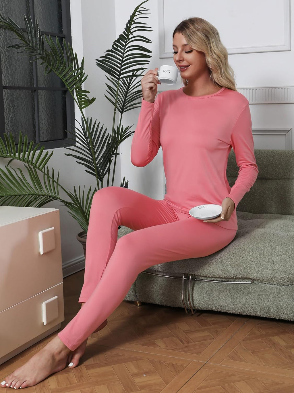 VZV 3 Set Thermal Underwear for Women Fleece Lined Long Johns Top & Bottom