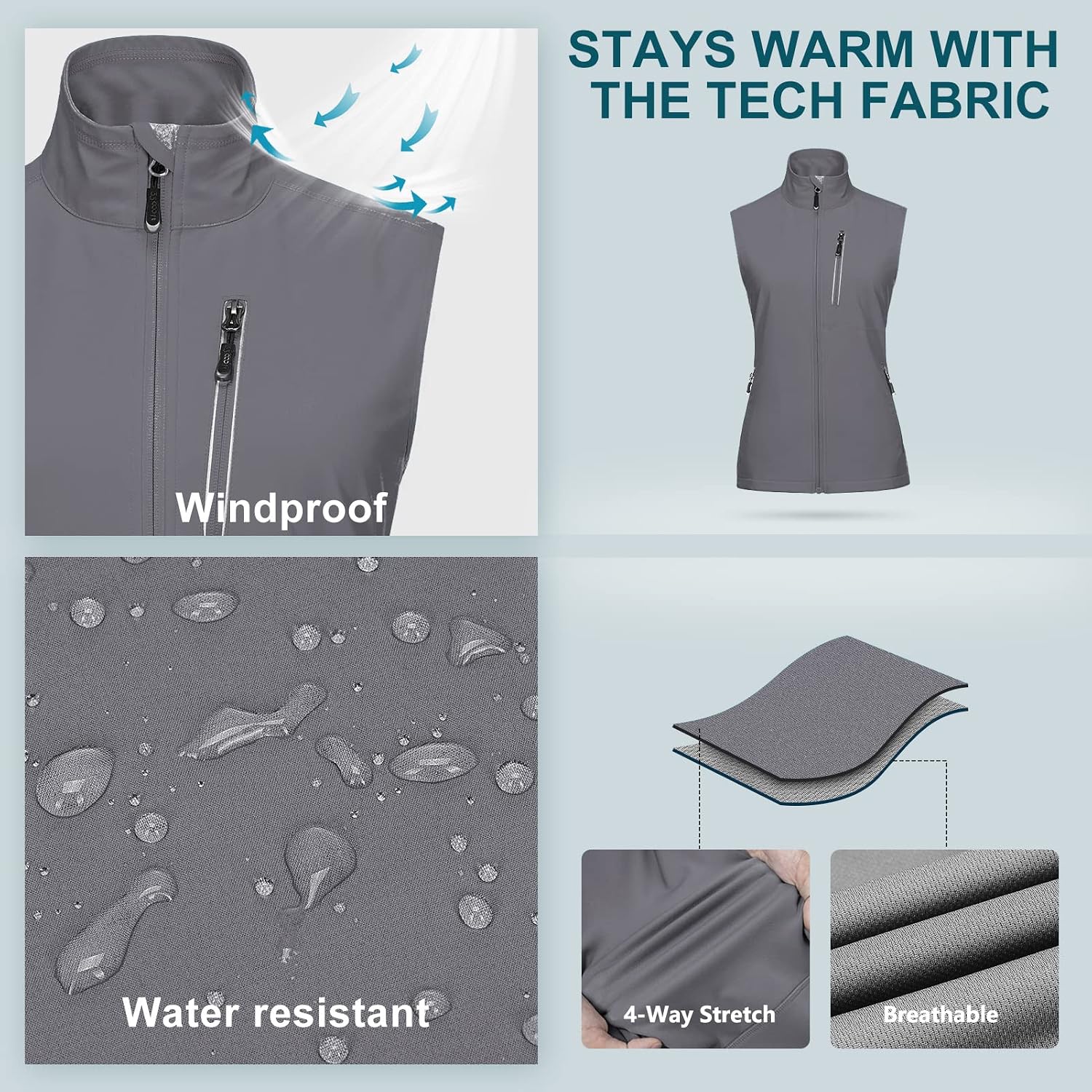 33,000ft Women's Lightweight Running Vest with 6 Pockets for Travel Golf