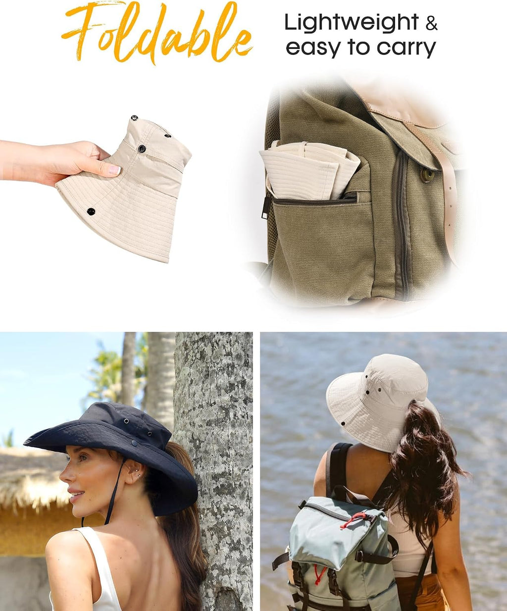 FURTALK Sun Hats for Women Ponytail Wide Brim Summer Packable Cowboy Hat