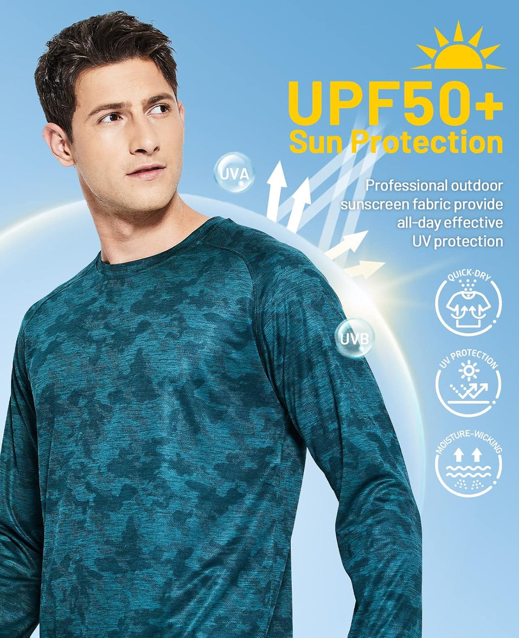 MIER Men's UPF 50+ Rash Guard Long Sleeve Shirts Dry Fit Fishing Running