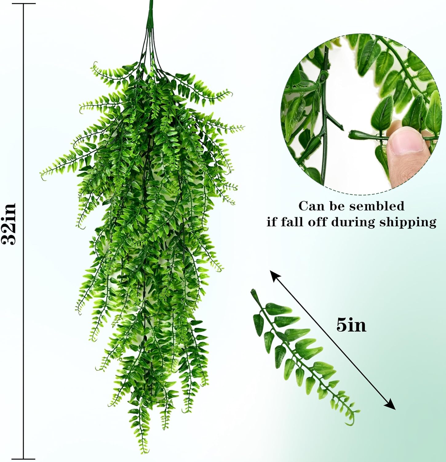 Waipfaru 4Pcs Fake Hanging Plants Artificial Ferns for Outdoors Fake Ferns