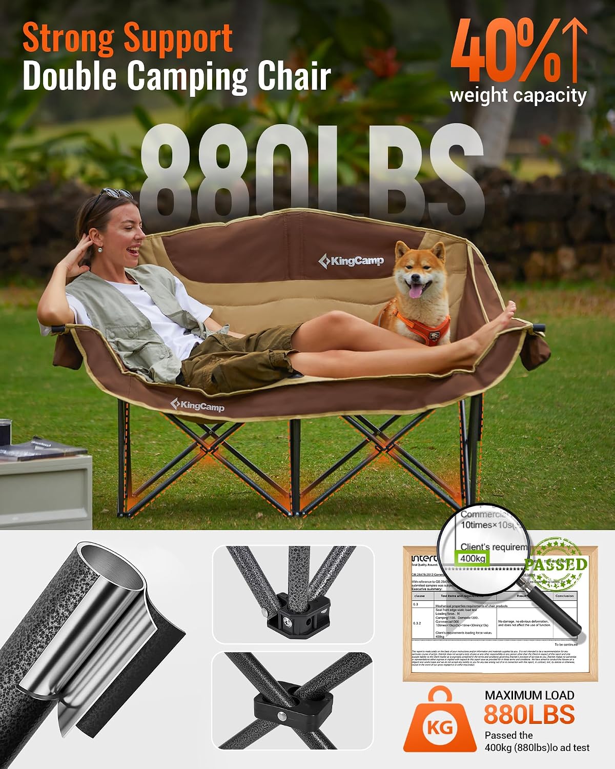 KingCamp Double Camping Chair, Oversized 880lbs Heavy Duty Loveseat XL