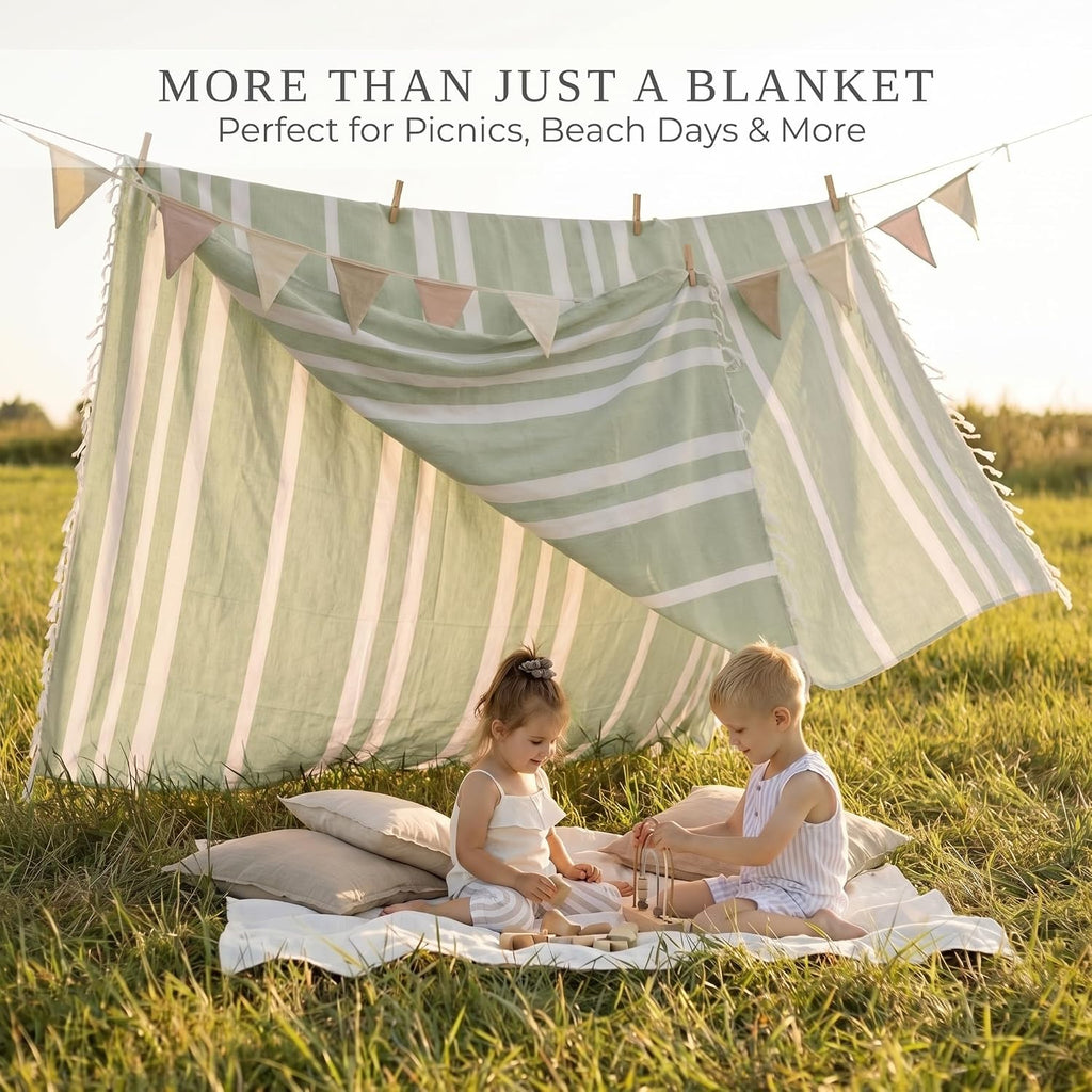 Beautiful Extra Large Beach Blanket with Tassels - Soft Turkish Towel