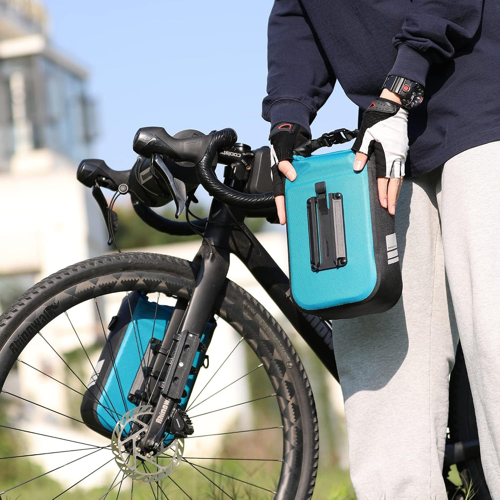 Rhinowalk Bike front fork Waterproof Bag Bike Pannier Bag Saddle Bag Fork Bag Rack Bicycle Bag Shoulder Bag for E-Scooter Mountain Bike Accessories [Blue 4L]