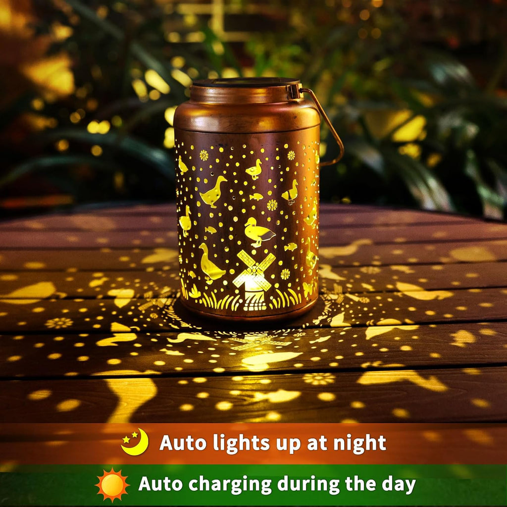 Duck Solar Lanterns Outdoor Waterproof,Hanging Solar Lights Duck Summer Garden Decor,Birthday Gifts for Women Men Metal Lantern Decoration Outside for Yard, Patio, Backyard, Porch, Pathway, Lawn