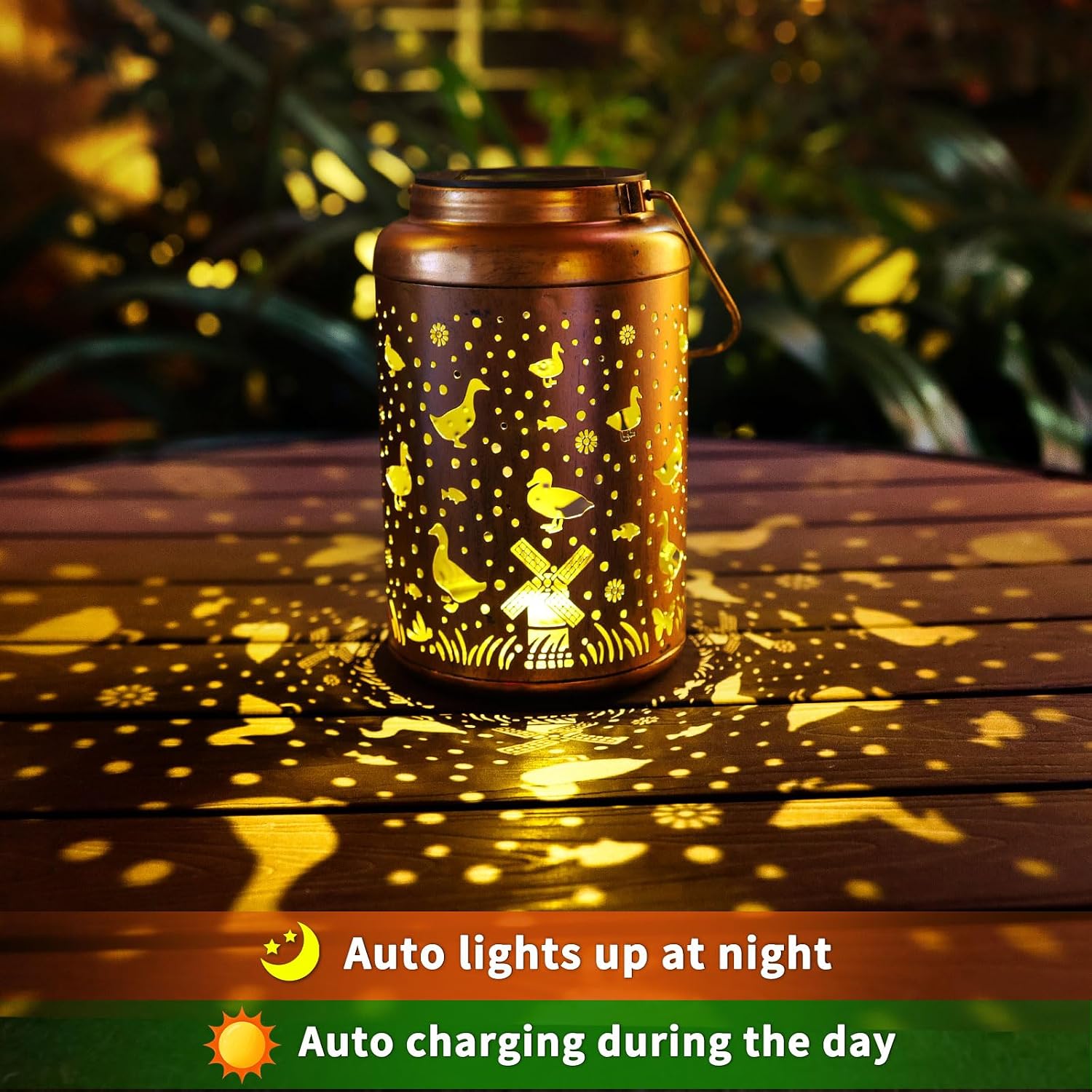 Duck Solar Lanterns Outdoor Waterproof,Hanging Solar Lights Duck Summer Garden Decor,Birthday Gifts for Women Men Metal Lantern Decoration Outside for Yard, Patio, Backyard, Porch, Pathway, Lawn