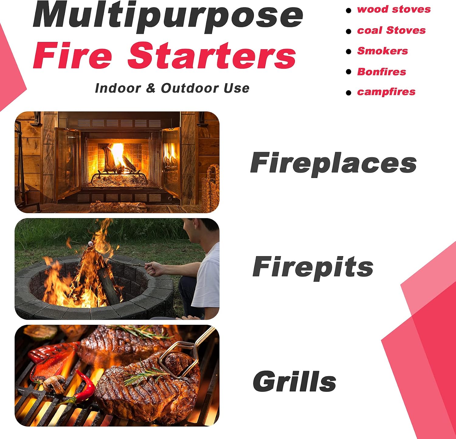 Stanbroil 50 pcs Natural Charcoal Fire Starters Super Fast Lighting