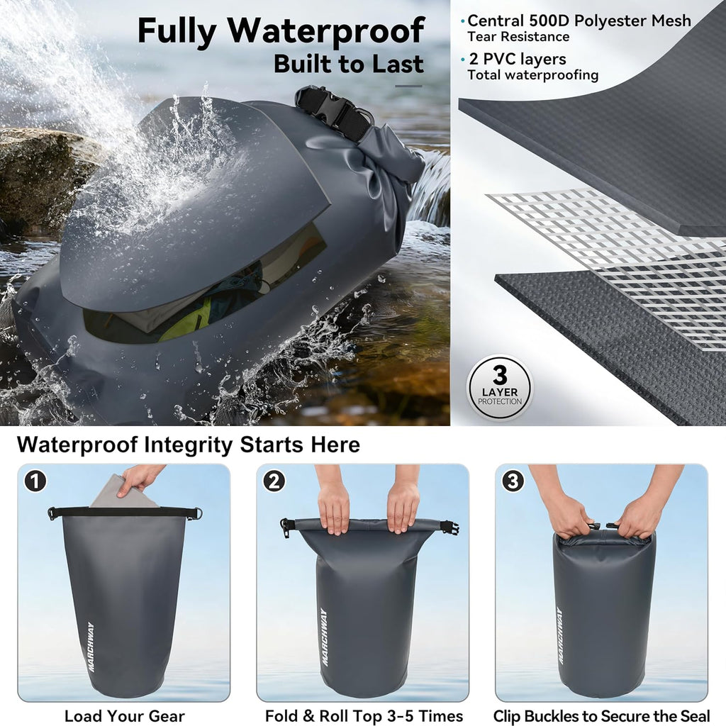 MARCHWAY Floating Waterproof Dry Bag Backpack 5L/10L/20L/30L/40L, Roll Top Sack Keeps Gear Dry for Kayaking, Rafting, Boating, Swimming, Camping, Hiking, Beach, Fishing