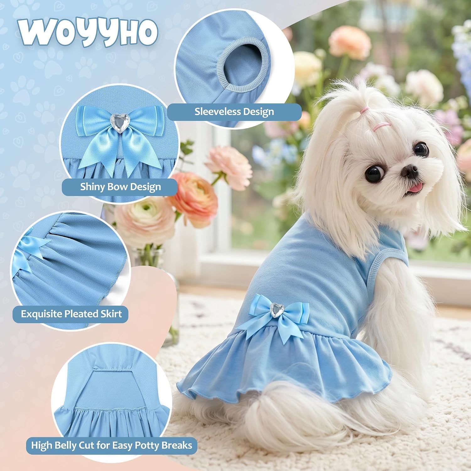 WOYYHO Small Dog Dress with Bowknot, Cute Sleeveless Puppy Princess Dress