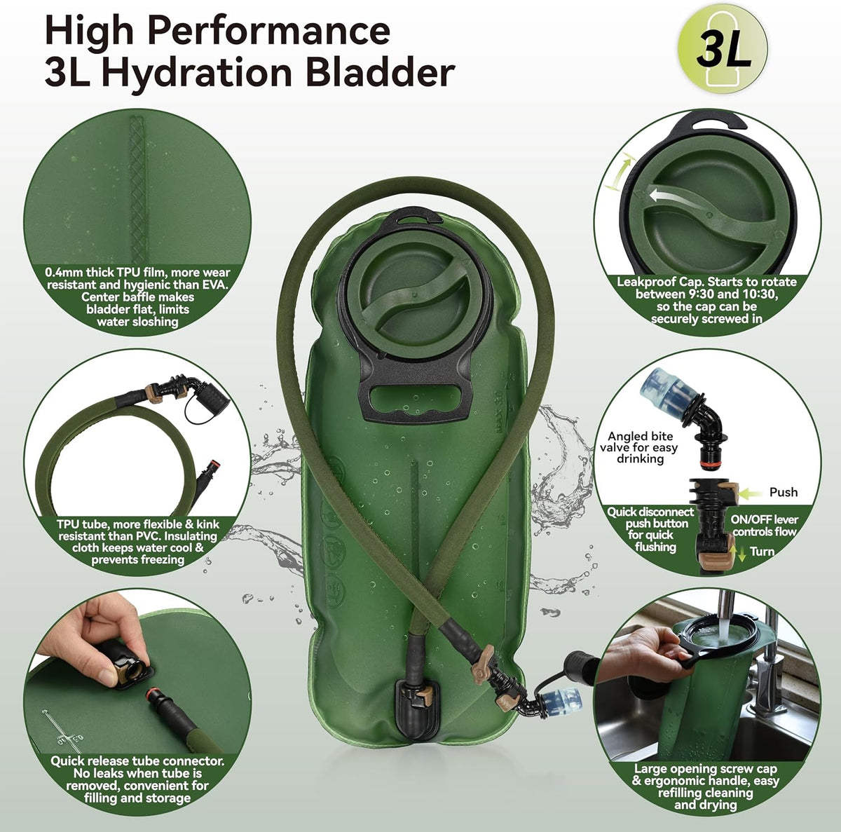 MARCHWAY Tactical Molle Hydration Pack Backpack with 3L TPU Water Bladder, Military Daypack for Cycling, Hiking, Running, Climbing, Hunting, Biking