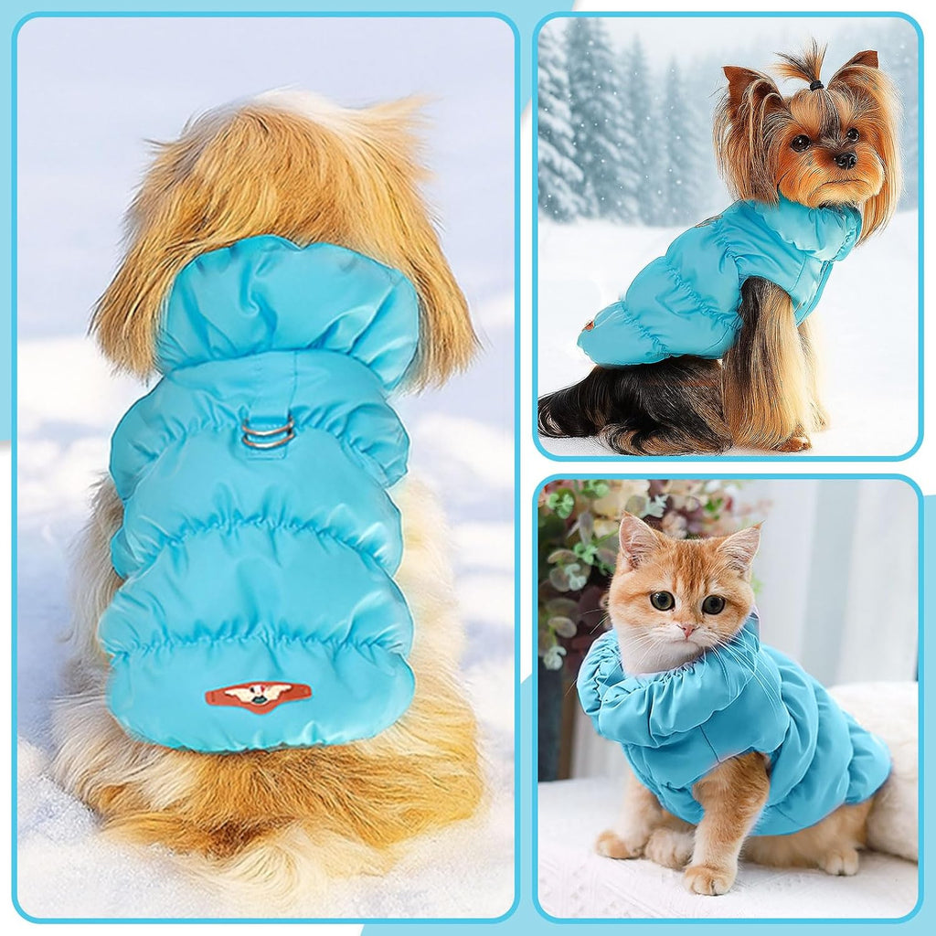 ABRRLO Winter Warm Dog Jacket for Small Medium Dogs Cat Cold Weather Coats with Harness Paded Dogs Fleece Vest Waterproof Windproof Dog Snow Jacket Pet Puppy Clothes (Blue,L)