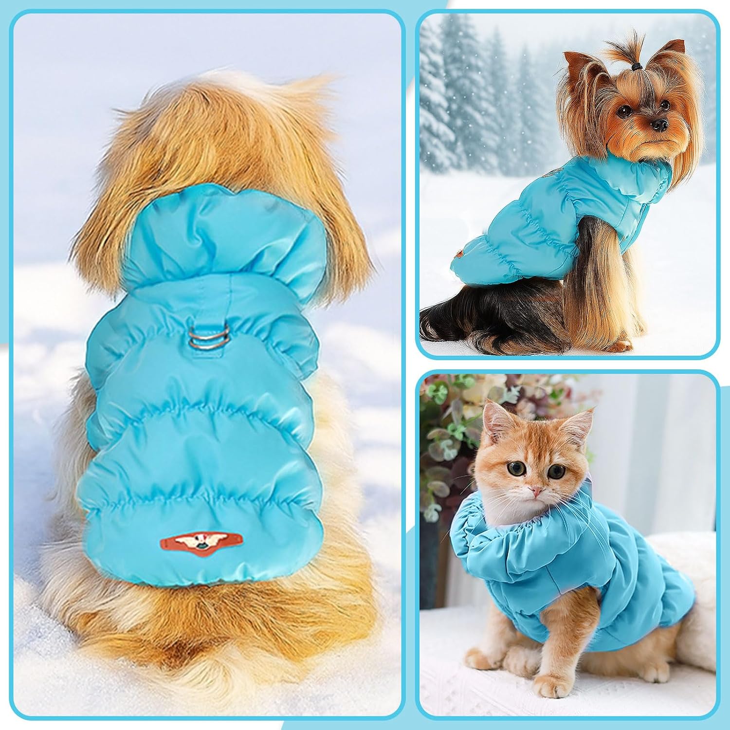 ABRRLO Winter Warm Dog Jacket for Small Medium Dogs Cat Cold Weather Coats with Harness Paded Dogs Fleece Vest Waterproof Windproof Dog Snow Jacket Pet Puppy Clothes (Blue,L)